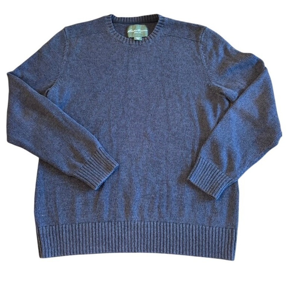 Eddie Bauer Sweater Mens TXL Gray Cotton Crewneck Ribbed Knit Pullover
